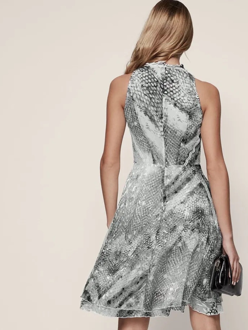 REISS Sibilla Burnout Snake Print Dress, Grey, Size 4 - Picture 7 of 16
